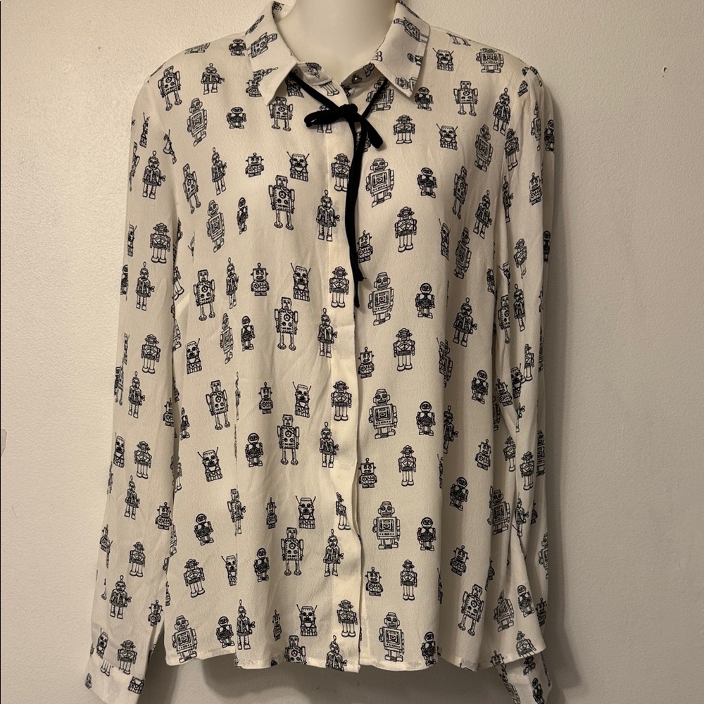 Women's White Robot Print Skirt